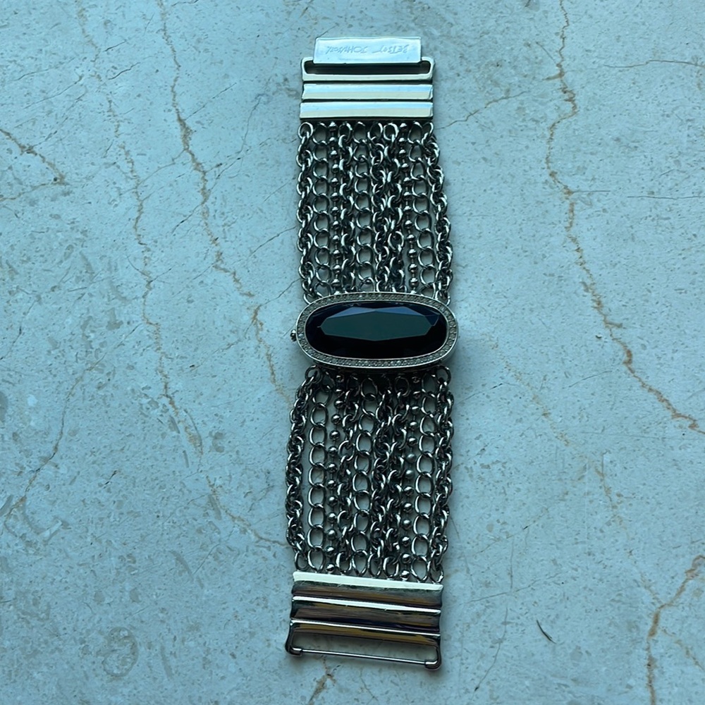 Betsey Johnson Sterling Silver Bracelet Watch with Black Onxy & CZ